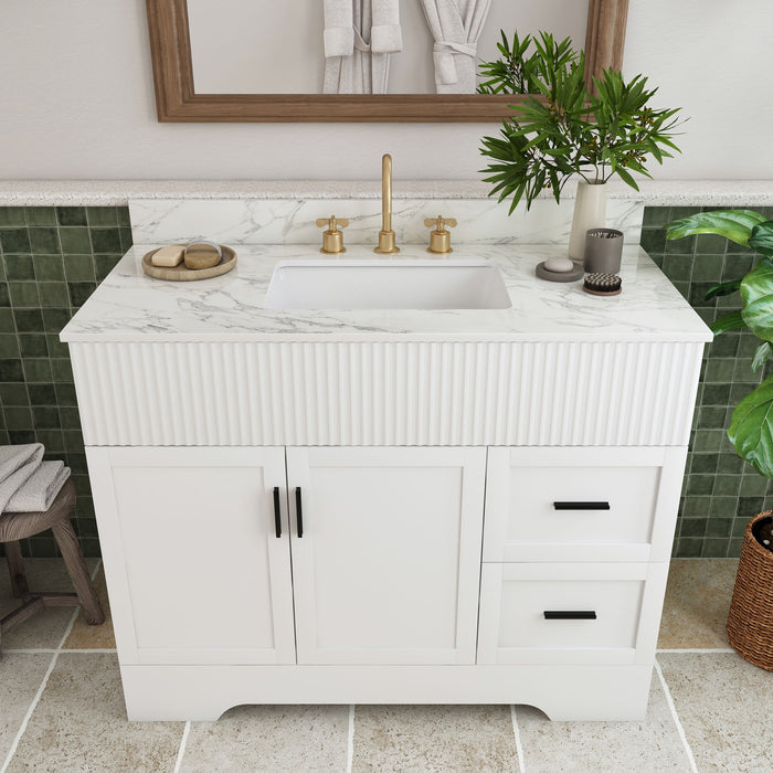 Bathroom Vanity Set, Fluted Cabinet, Soft Close Doors, 3 Faucet Holes, Sink Included - White Home Essentials