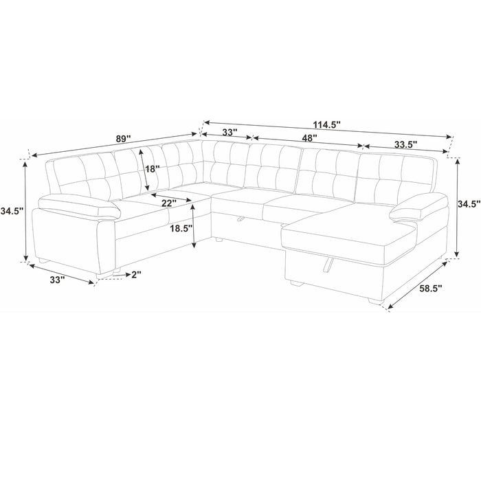 U Shape Sectional Sleeper Sofa With Pull Out Bed And Storage Chaise - Black Home Essentials