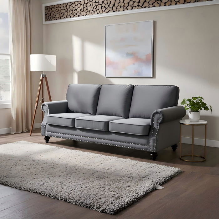 3 Seater Sofa With Nailhead Trim And Turned Legs For Living Room US Pride