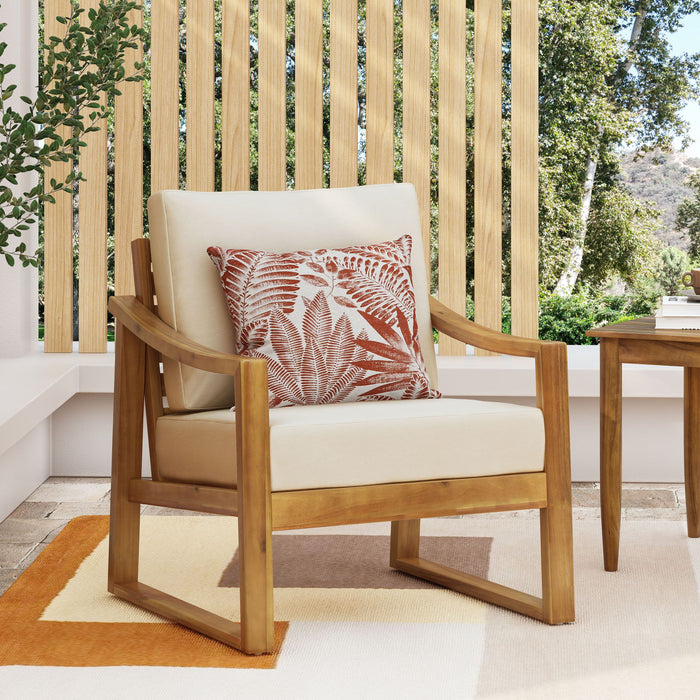 Outdoor Acacia Wood Club Chairs With Water Resistant Cushions - Teak / Beige Noble House