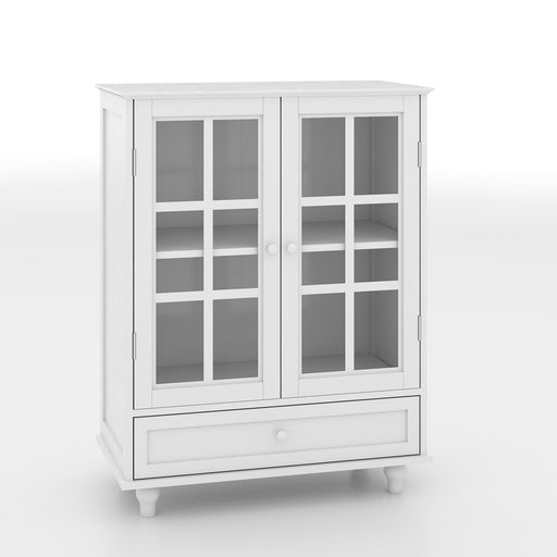 Minimalist Buffet Cabinet With Double Glass Doors And Drawer Home Essentials