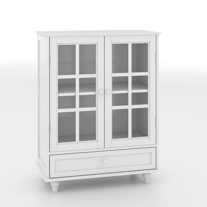 Minimalist Buffet Cabinet With Double Glass Doors And Drawer Home Essentials