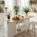 Drop Leaf Kitchen Island With Storage, Power Outlet & Pet Bowl Drawer - White / Light Oak Home Essentials