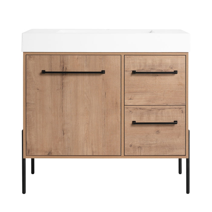 36" Freestanding Bathroom Vanity With Sink, Soft Close Doors & 2 Drawers - Imitative Oak Home Essentials