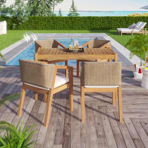 Outdoor Dining Set 1 Table 4 Chairs (Set of 5) - Teak / Beige Noble House