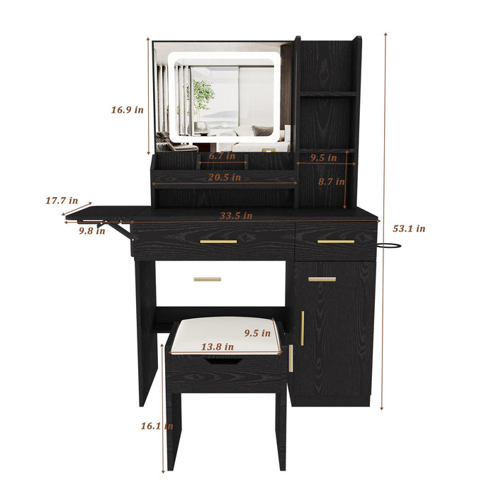 Vanity Desk With LED Mirror Lights And Charging Outlet Home Essentials