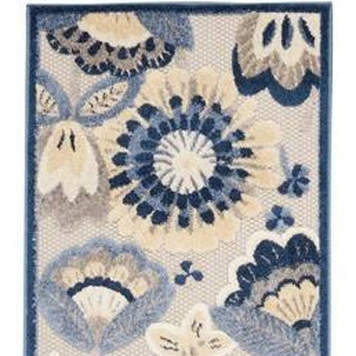 2' X 12' Floral Non Skid Indoor / Outdoor Runner Rug - Blue / Gray