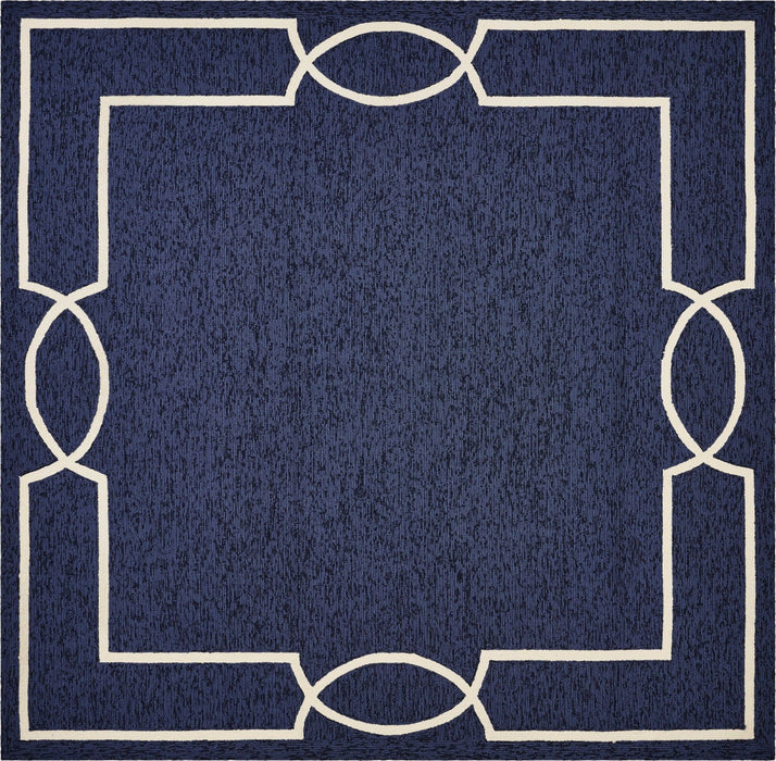 5' X 7' Hand Hooked UV Treated Bordered Indoor / Outdoor Area Rug - Ocean Blue