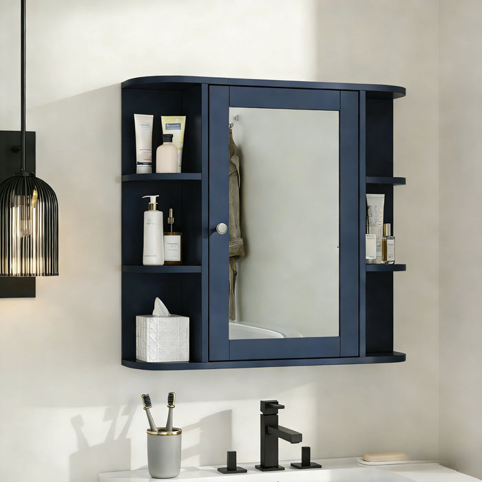Bathroom Wall Storage Cabinet With Mirror And Adjustable Shelf, 6 Open Shelves Noble House