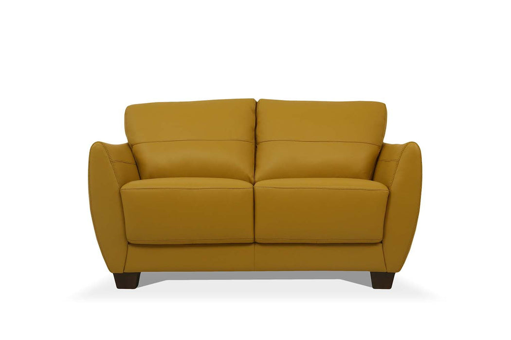 Leather Love Seat - Mustard / Black