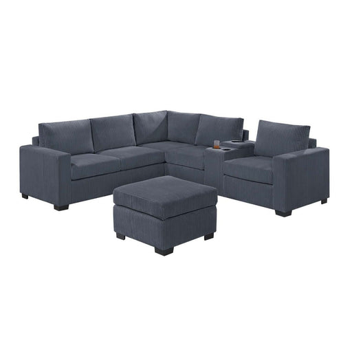 Contemporary L-Shaped Sectional Set With USB Console & Ottoman Home Essentials