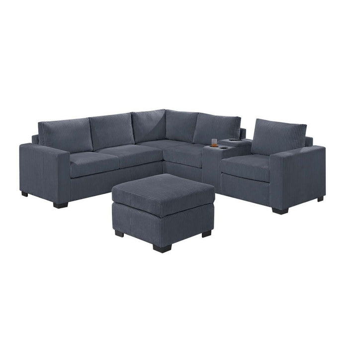 Contemporary L-Shaped Sectional Set With USB Console & Ottoman Home Essentials