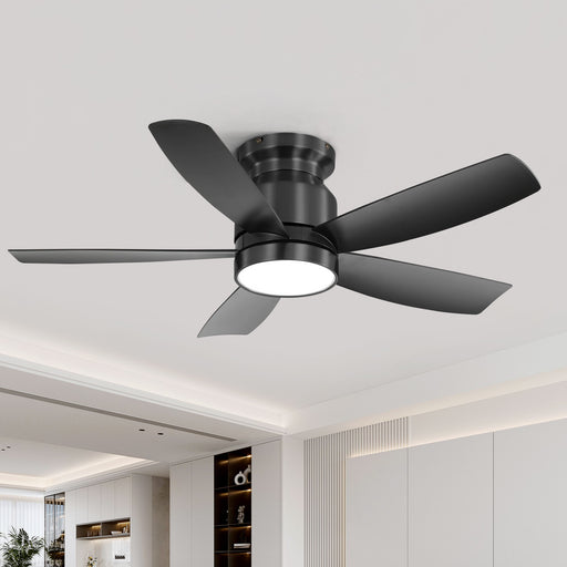 Flush Mount Ceiling Fan With 18W LED Light And Remote Control Blades - Black Daily Nest