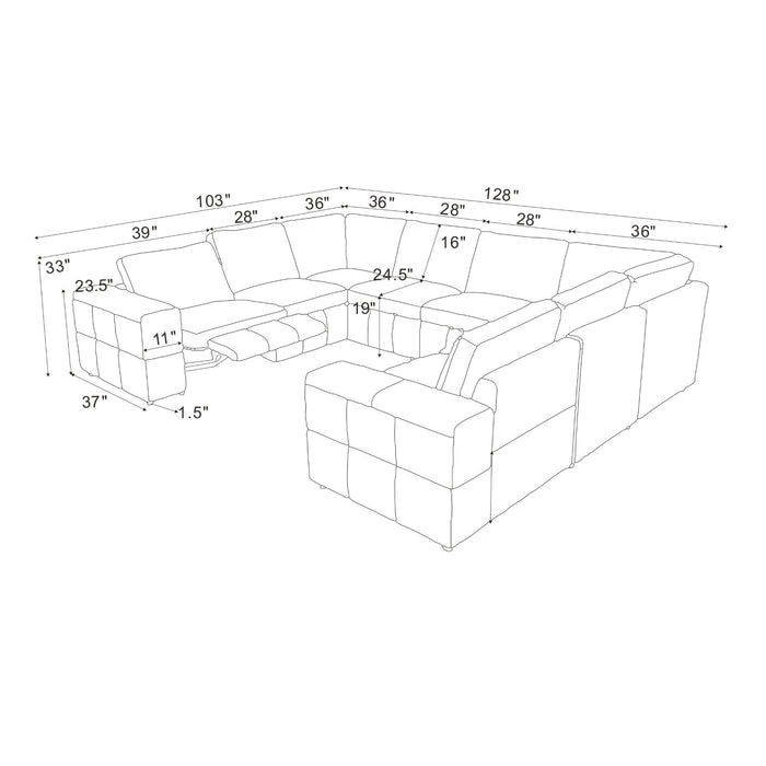 Upholstered Large Arms Sectional With Recliner Seats Home Essentials