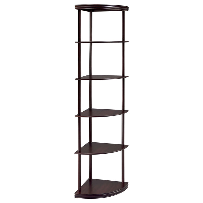 Corner Bookcase With 5 Shelves, Compact Design For Living Room - Cappuccino Furniture Max