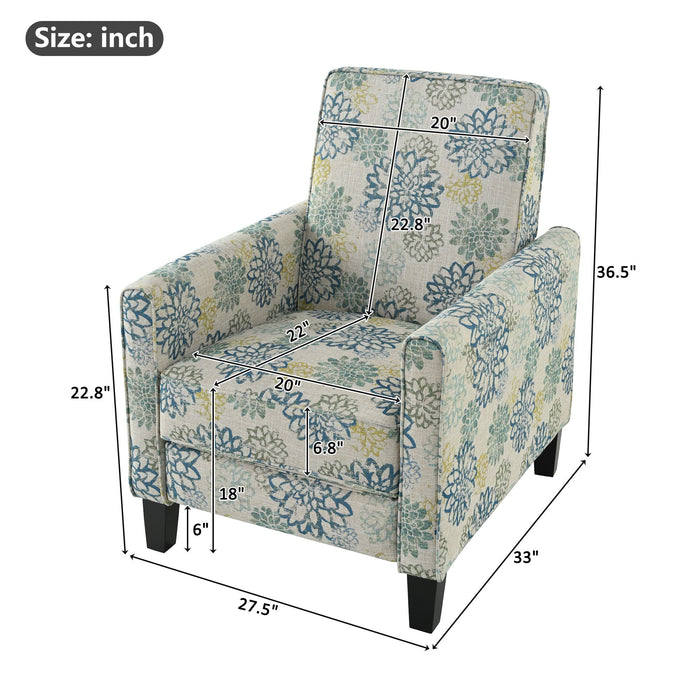 Upholstered Push Back Recliner Chair For Living Room - Blue Noble House