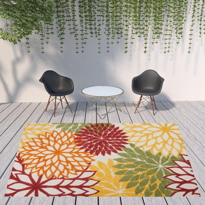 9' X 12' Floral Non Skid Indoor / Outdoor Area Rug - Green