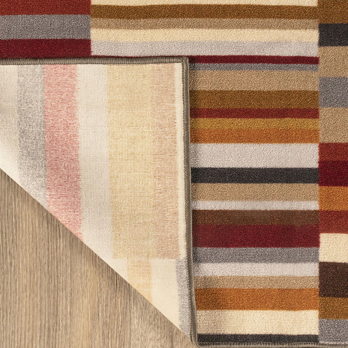 8' X 10' Striped Stain Resistant Non Skid Indoor / Outdoor Area Rug - Taupe