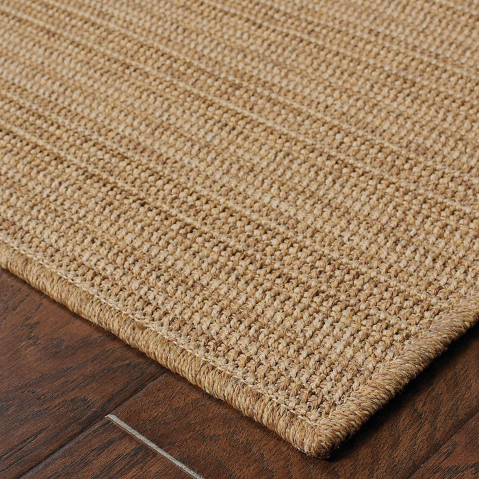 7' X 10' Striped Stain Resistant Indoor / Outdoor Area Rug - Tan