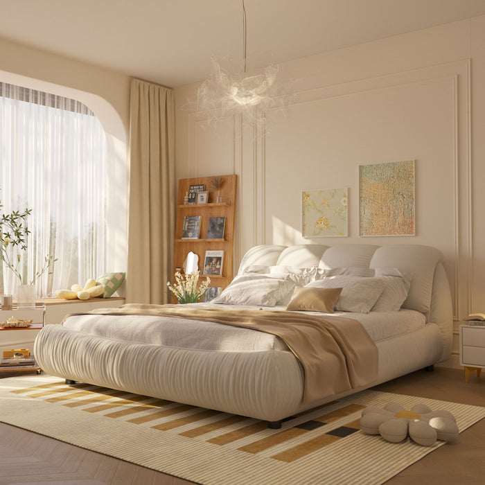 Luxury Upholstered Platform Bed With Oversized Padded Backrest And Solid Wood Frame Home Essentials
