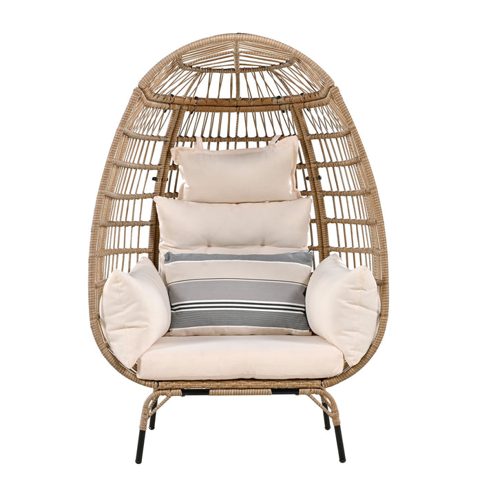 U_Style Rope Egg-Shaped Chair With Removable Cushion, Suitable For Courtyard, Garden, Balcony - Beige