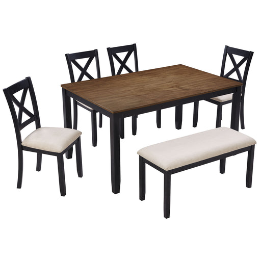 6 Piece Dining Table Set With Bench - Beige / Black / Oak Home Essentials