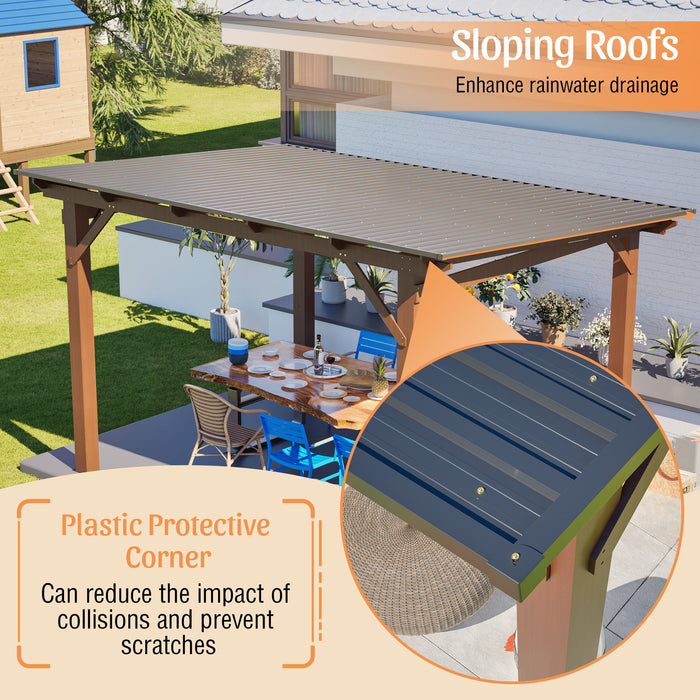 13 X 10 Ft Gazebo With Roof, Spacious Outdoor Patio Shade Structure For Backyard & Garden - Brown Daily Nest