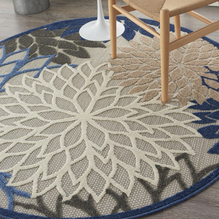 4' Round Round Floral Indoor / Outdoor Area Rug - Blue / Gray