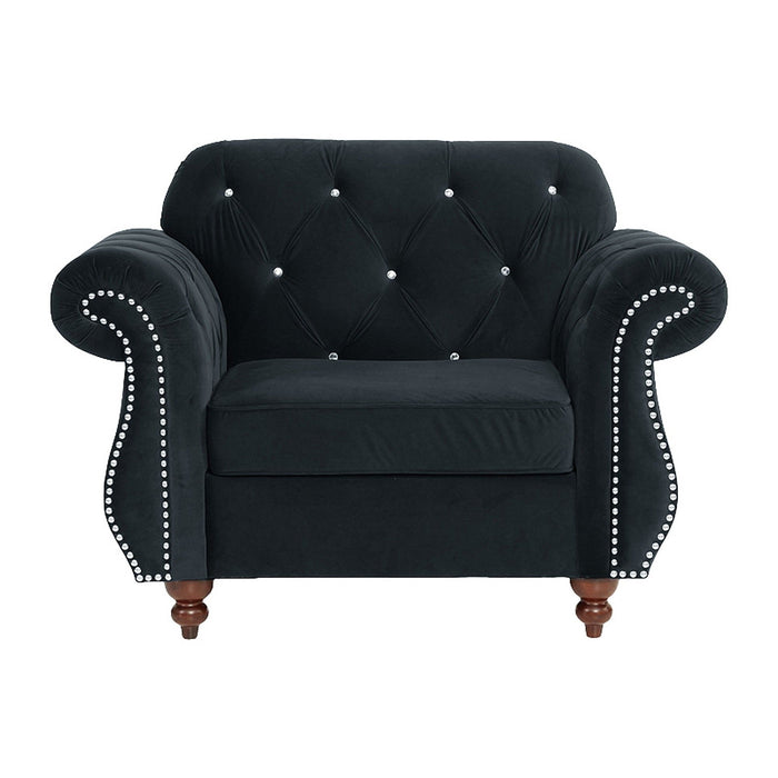 Tufted Chair With Nailhead Trim For Living Room - Black Home Essentials