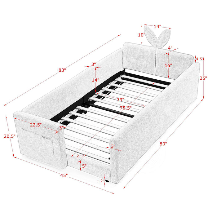 Cute Rabbit Ear Upholstered Platform Bed Frame With Safety Rail Home Essentials