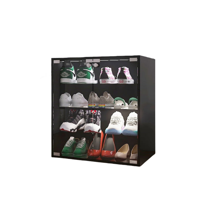 4 Layers Shoe Cabinet With Glass Door And Glass Layer Shoes Display Cabinet With LED Light Bluetooth Control - Black Daily Nest