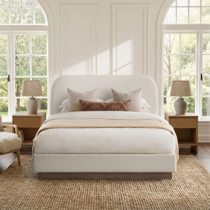 Linton - Queen Size Upholstered Platform Bed - Cream White / Light Grey / Camel Oak House & Home Furniture