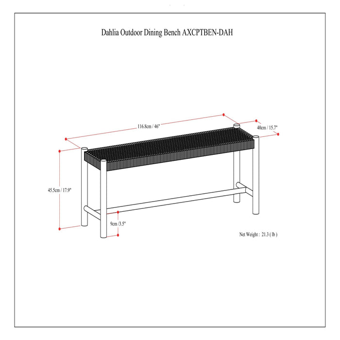 Dahlia - Outdoor Indoor Contemporary Bench Simpli-Home