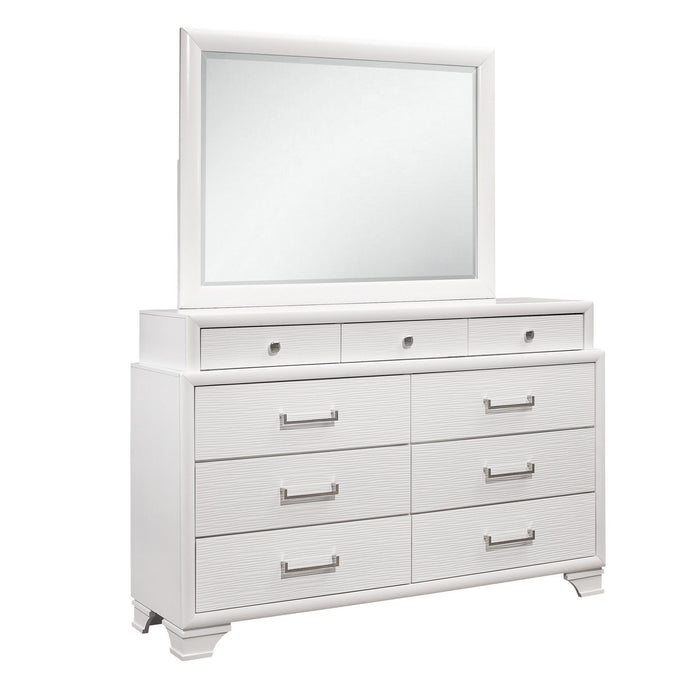 Solid Wood Mirrored Nine Drawer - White