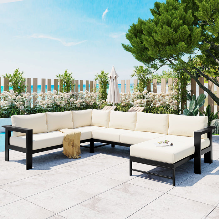U-Shaped Multi Person Outdoor Sofa Set, Suitable For Gardens, Backyards, And Balconies - White