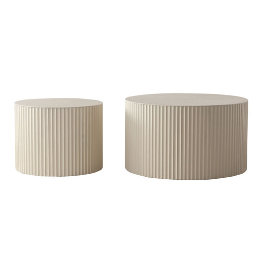 Drum Nesting Coffee Table With Wave Stripe Design For Living Room (Set of 2) - Beige / White Home Essentials