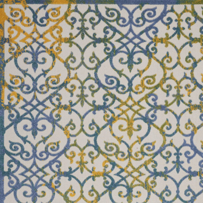 10' X 13' Damask Non Skid Indoor / Outdoor Area Rug - Ivory / Blue