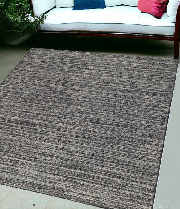 5' X 8' Striped Stain Resistant Outdoor / Indoor Area Rug - Brown / Ivory