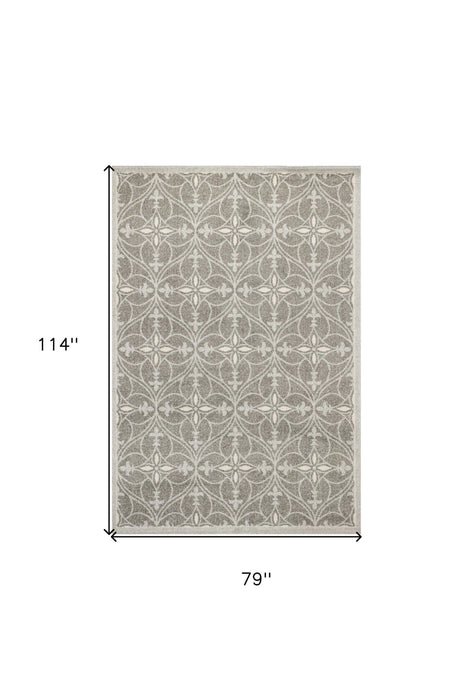 7' X 10' Machine Woven UV Treated Ogee Indoor / Outdoor Area Rug - Gray