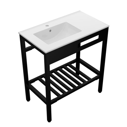 Console Sink With Legs, 32" X 18.5", Durable Porcela With Support - White / Black Home Essentials
