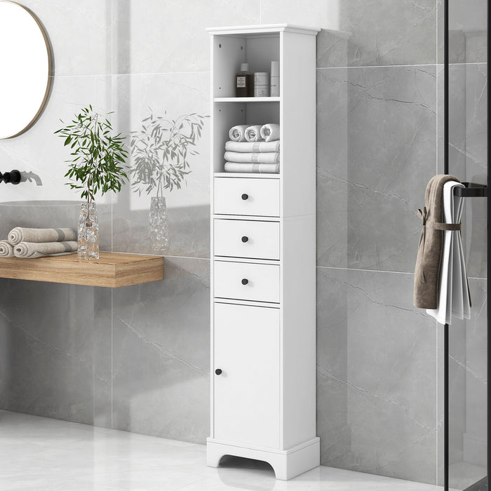 Tall Storage Cabinet With 3 Drawers And Adjustable Shelves For Bathroom Hearth and Haven