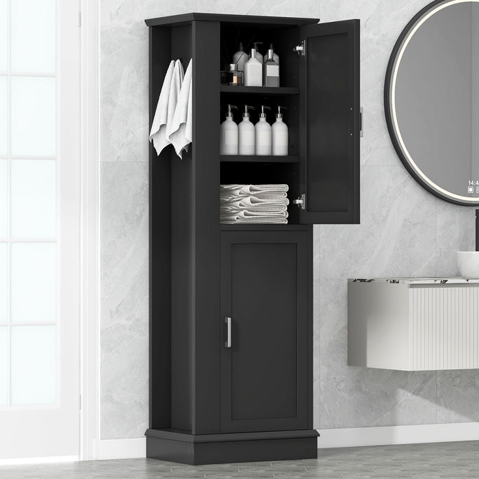 Tall Freestanding Bathroom Storage Cabinet With Adjustable Shelves And Side Hooks Hearth and Haven