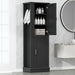 Tall Freestanding Bathroom Storage Cabinet With Adjustable Shelves And Side Hooks Hearth and Haven