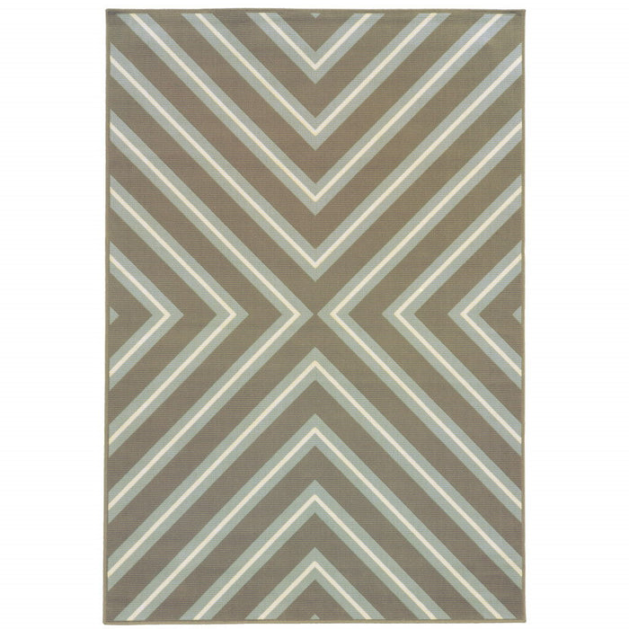 9' X 13' Geometric Stain Resistant Indoor / Outdoor Area Rug - Blue / Gray