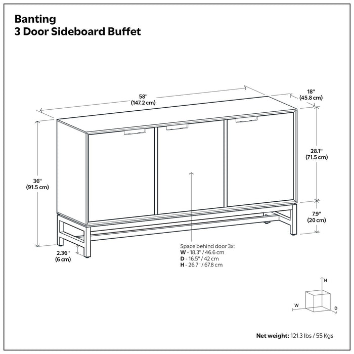 Banting - 3 Door Sideboard Buffet With Adjustable Shelves - Natural Walnut Simpli-Home