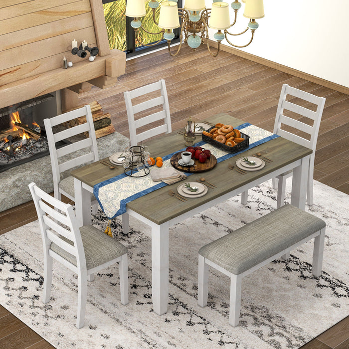 6 Piece Dining Set With 4 Upholstered Chairs & Bench - Brown / Whitewash Hearth and Haven