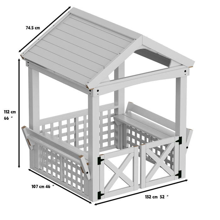 Outdoor Wooden Playhouse With Bench And Door - White
