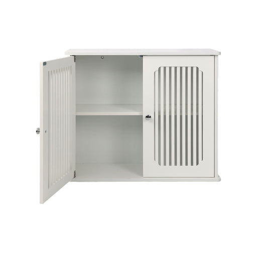 Louvered Double Door Wall Mounted Bathroom Cabinet - White Home Essentials