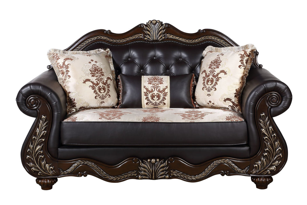 Maximus - Loveseat Frame, Cushion, Arms, Legs & 3 Pillows - Dark Brown