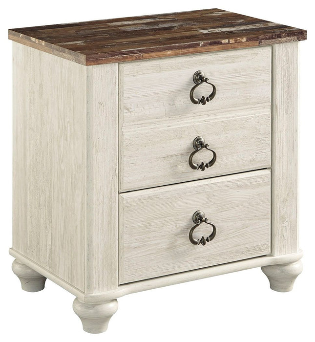 Willowton - Two Drawer Night Stand - Brown / Beige / White Signature Design by Ashley®